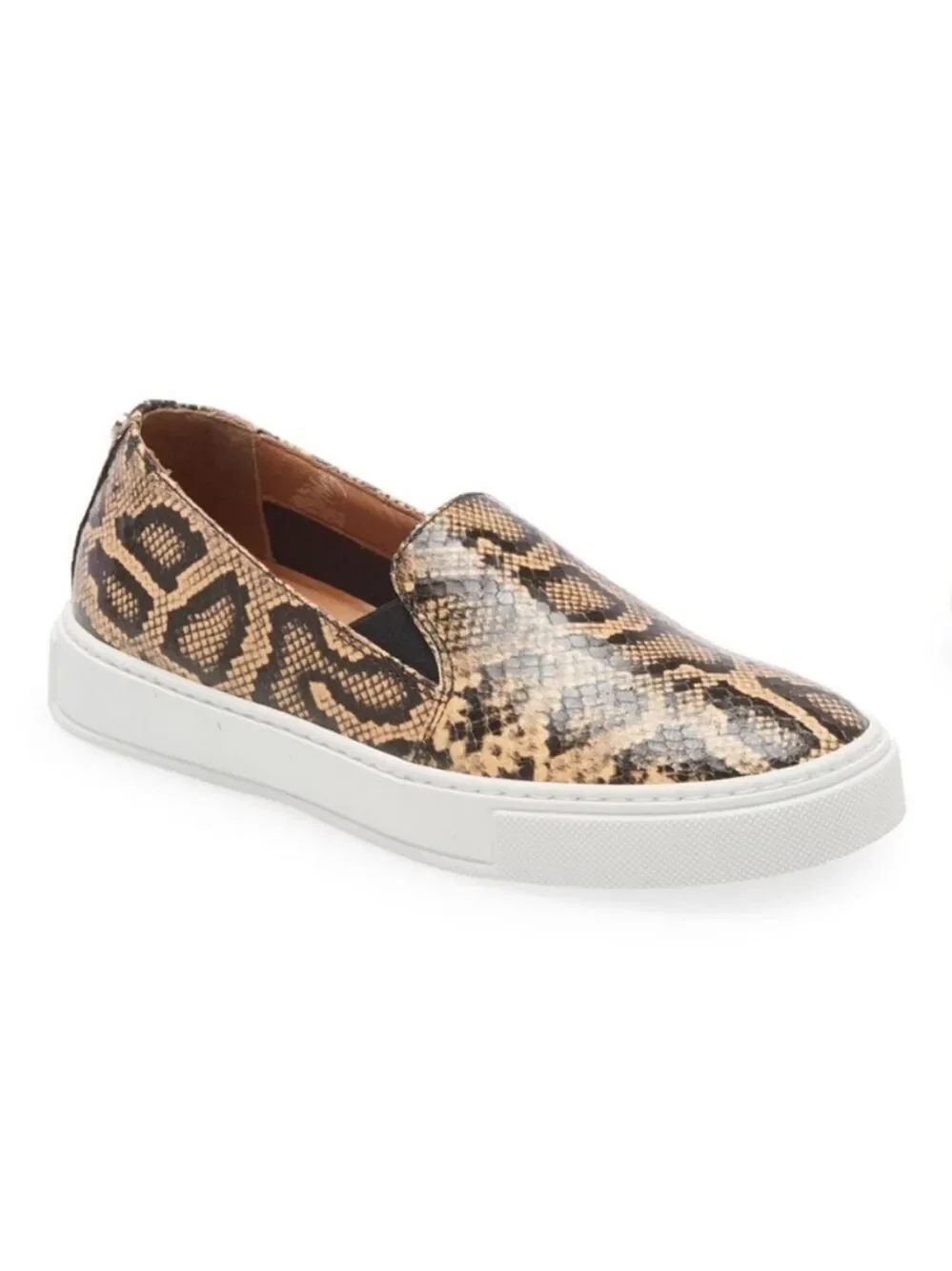 Aquatalia Onida Snake Print Leather Slip-On Sneakers in Caramel Women’s Size 9.5